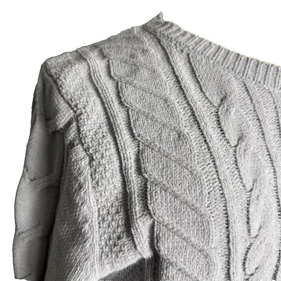 J. Jill Chenille Cable Knit Sweater, Sz Large, Light Gray, Casual Soft Pullover - Picture 3 of 12